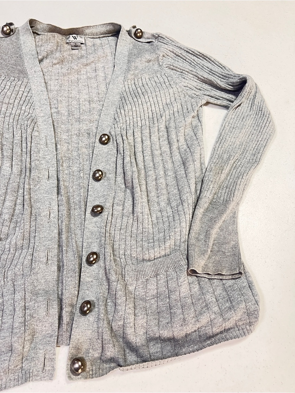 Worthington Light Gray Ribbed Button-Front Cardigan - Picture 5 of 9